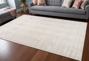 Homeroots 8' X 11' Cream And Beige Geometric Distressed Area Rug  Polyester 558493