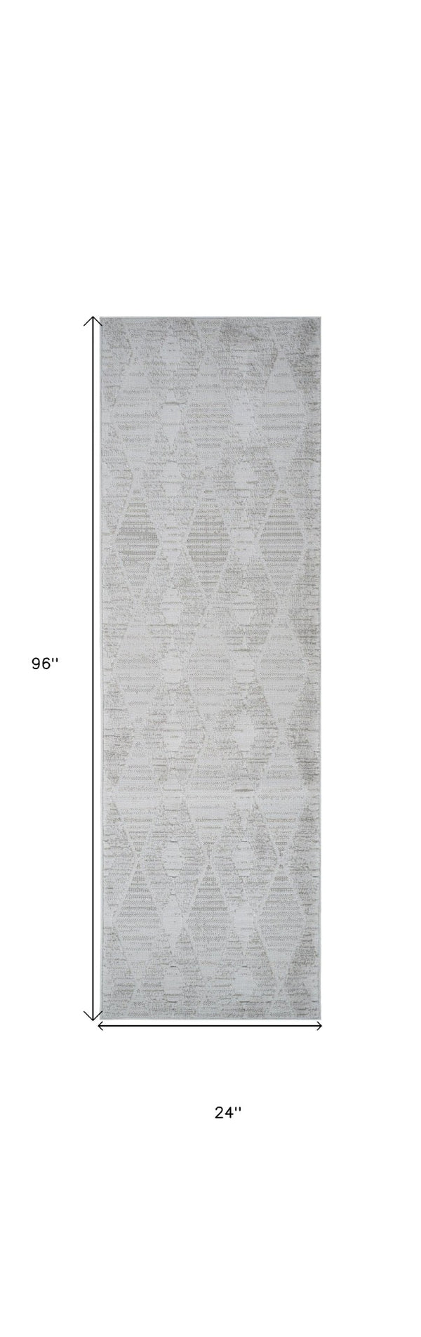 Homeroots 8' Gray And Ivory Geometric Distressed Runner Rug - Durable, Stain-resistant, Modern Accent For Your Home 2' X 8' Polyester 558495