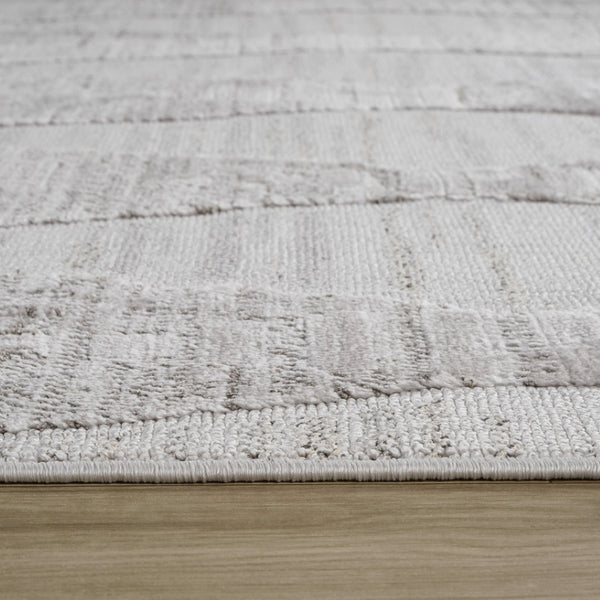 Homeroots 8' Gray And Ivory Geometric Distressed Runner Rug - Durable, Stain-resistant, Modern Accent For Your Home 2' X 8' Polyester 558495