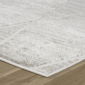 Homeroots 8' Gray And Ivory Geometric Distressed Runner Rug - Durable, Stain-resistant, Modern Accent For Your Home 2' X 8' Polyester 558495