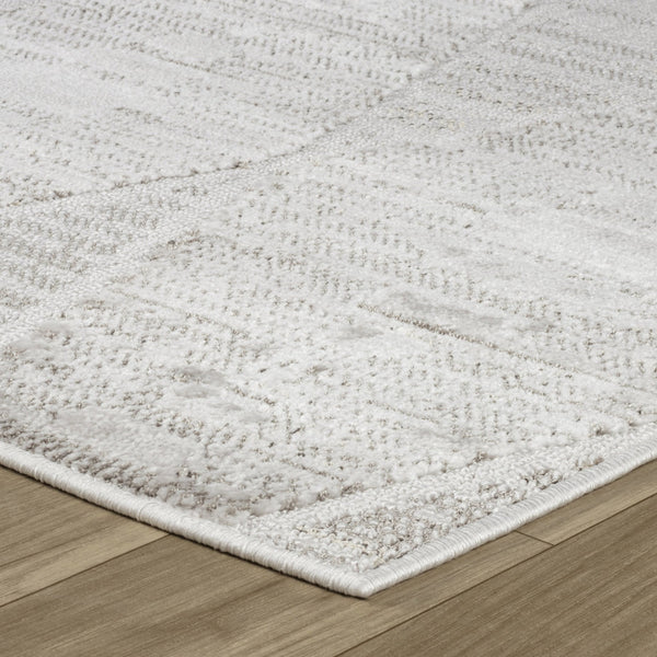 Homeroots 8' Gray And Ivory Geometric Distressed Runner Rug - Durable, Stain-resistant, Modern Accent For Your Home 2' X 8' Polyester 558495