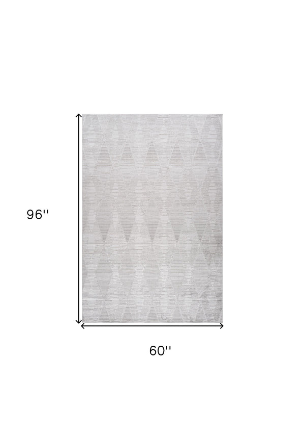 Homeroots 5' X 8' Gray And Ivory Geometric Distressed Area Rug  Polyester 558497