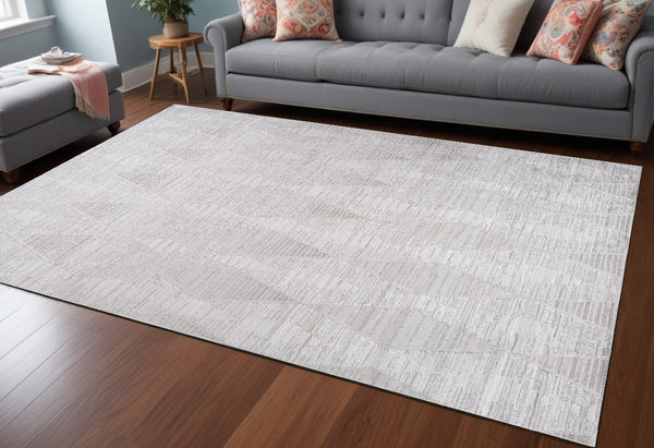 Homeroots 7' X 10' Gray And Ivory Geometric Distressed Area Rug  Polyester 558498