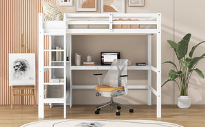 English Elm Full Size Loft Bed With Under-Bed Desk & Multifunction Shelves - Space-Saving White Design For Teens N7090005004K