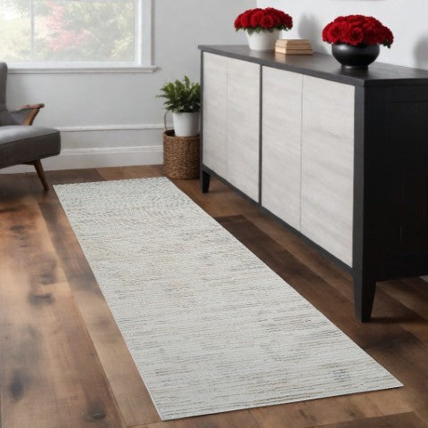 Homeroots 8' Gray And Beige Geometric Distressed Runner Rug - Durable, Stain Resistant, Perfect For High Traffic Areas! 2' X 8' Polyester 558501