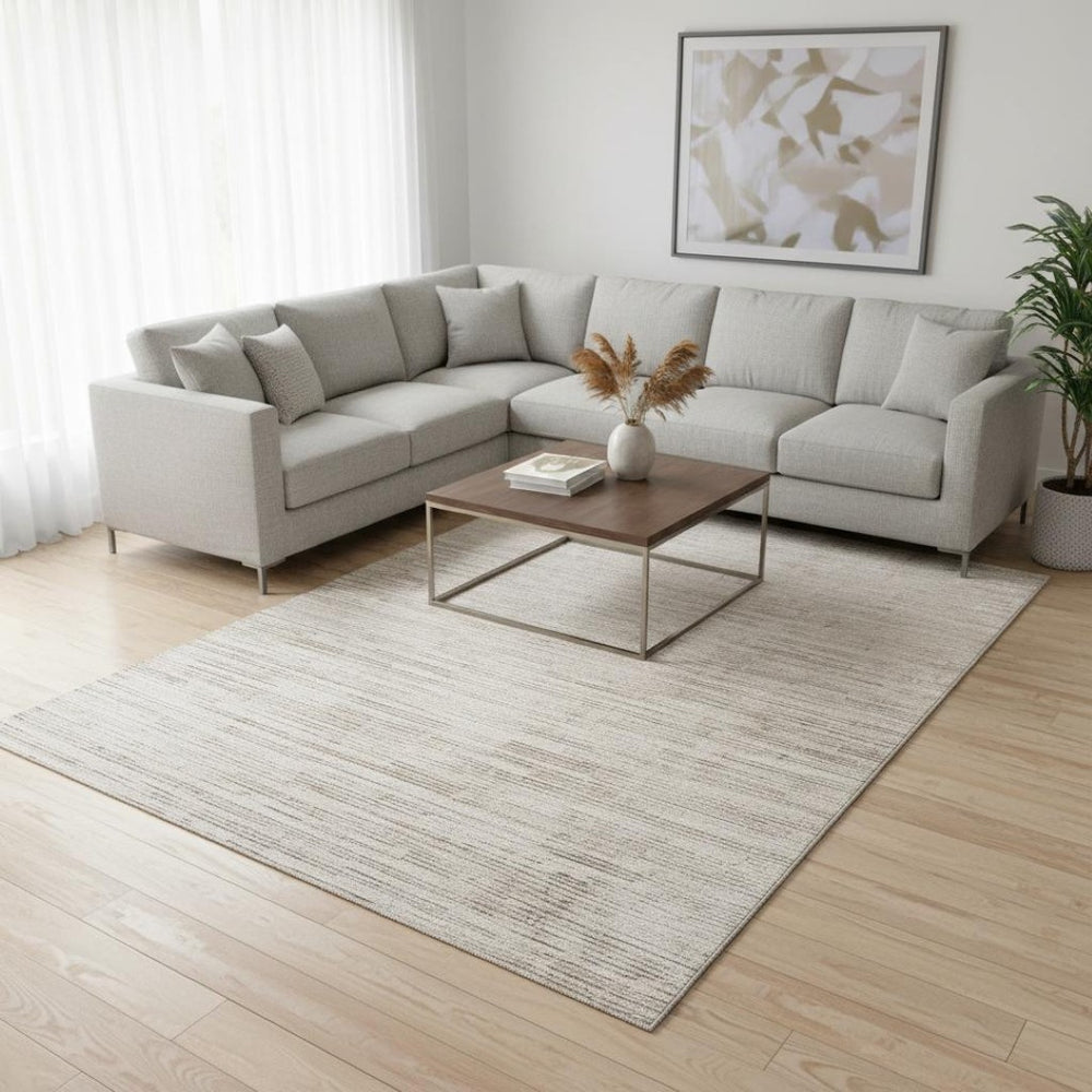 HomeRoots 7' Cream and Beige Abstract Area Rug - Elegant, Stain-Resistant Design for Modern Living Spaces 558504