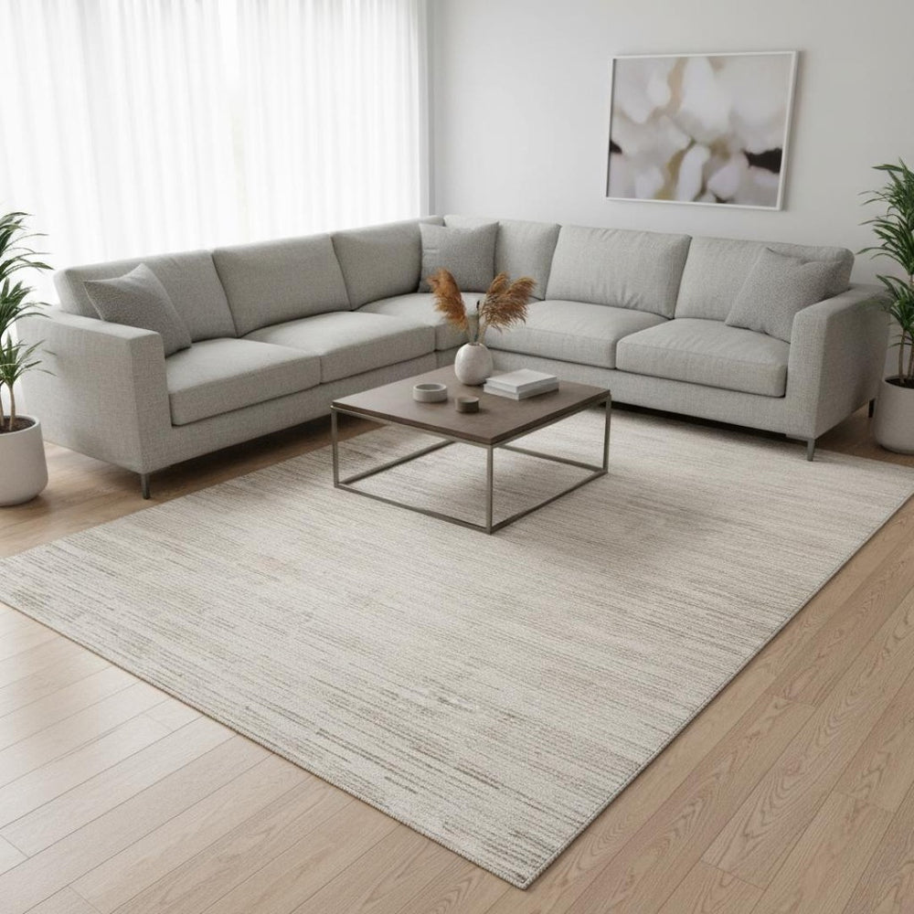 HomeRoots 8' X 11' Cream and Beige Abstract Area Rug - Stylish, Stain-Resistant Design for High-Traffic Spaces 558505