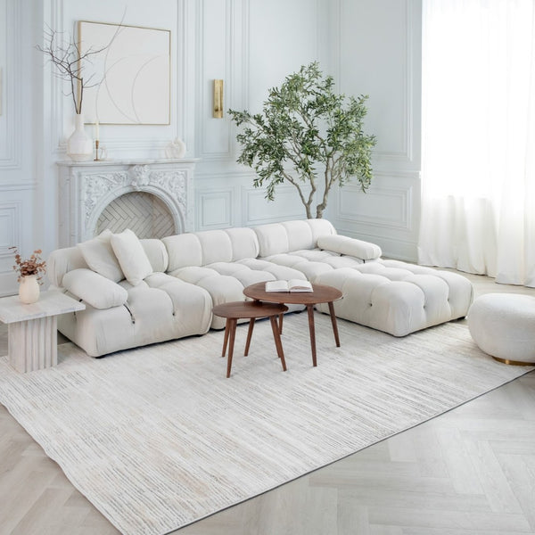 HomeRoots 8' X 11' Cream and Beige Abstract Area Rug - Stylish, Stain-Resistant Design for High-Traffic Spaces 558505
