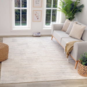 HomeRoots 8' X 11' Cream and Beige Abstract Area Rug - Stylish, Stain-Resistant Design for High-Traffic Spaces 558505