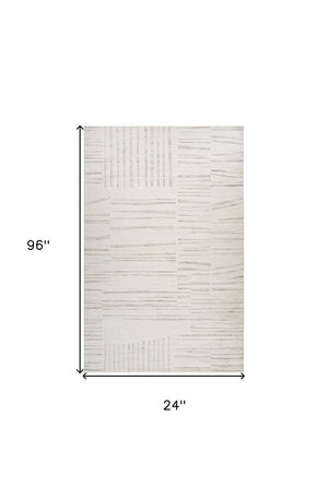 Homeroots 8' Gray And Beige Geometric Distressed Runner Rug - Durable, Stain-resistant, Perfect For Hallways! 2' X 8' Polyester 558507