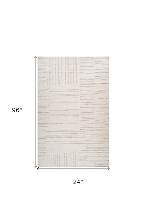 Homeroots 8' Gray And Beige Geometric Distressed Runner Rug - Durable, Stain-resistant, Perfect For Hallways! 2' X 8' Polyester 558507