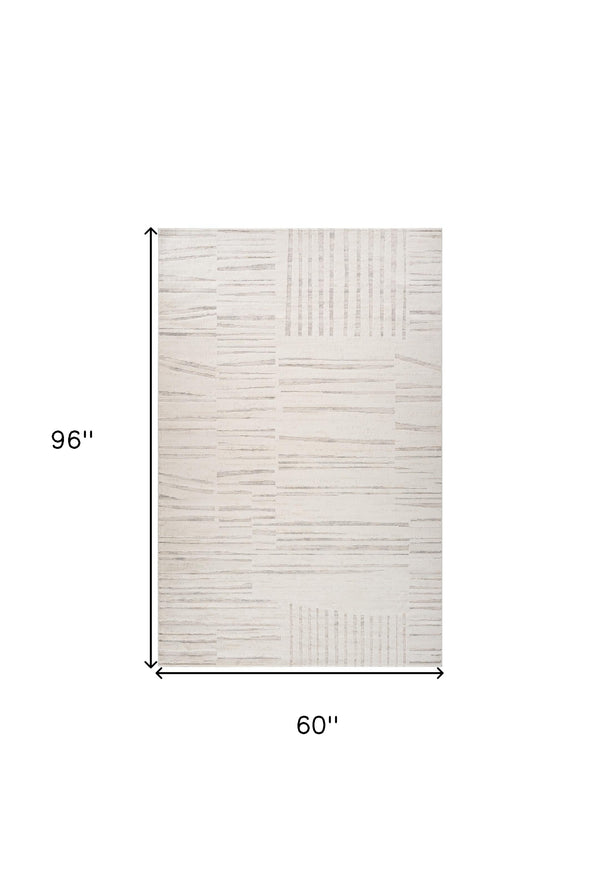 Homeroots 5' X 8' Gray And Beige Geometric Distressed Area Rug  Polyester 558509