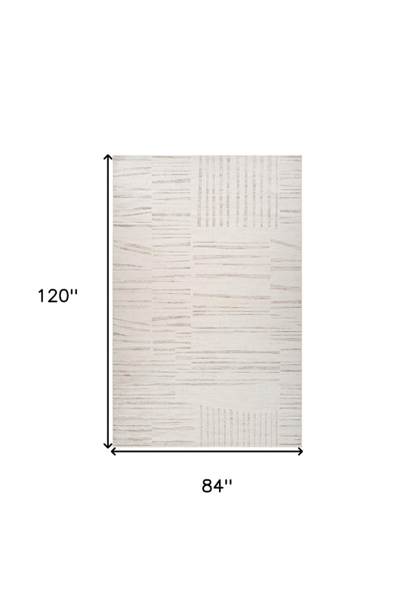 Homeroots 7' X 10' Gray And Beige Geometric Distressed Area Rug  Polyester 558510