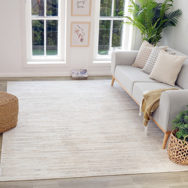 HomeRoots 5' Gray and Beige Geometric Distressed Area Rug - Stylish, Stain-Resistant, Perfect for Any Room 8' X 11' 558511