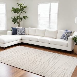 HomeRoots 5' Gray and Beige Geometric Distressed Area Rug - Stylish, Stain-Resistant, Perfect for Any Room 8' X 11' 558511
