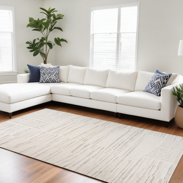 HomeRoots 5' Gray and Beige Geometric Distressed Area Rug - Stylish, Stain-Resistant, Perfect for Any Room 8' X 11' 558511