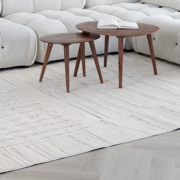 HomeRoots 5' Gray and Beige Geometric Distressed Area Rug - Stylish, Stain-Resistant, Perfect for Any Room 8' X 11' 558511