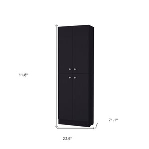 HomeRoots 12" Stylish Black Wood Storage Closet - Maximize Vertical Space with 5 Adjustable Shelves for Home 558519