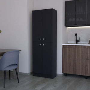 HomeRoots 12" Stylish Black Wood Storage Closet - Maximize Vertical Space with 5 Adjustable Shelves for Home 558519