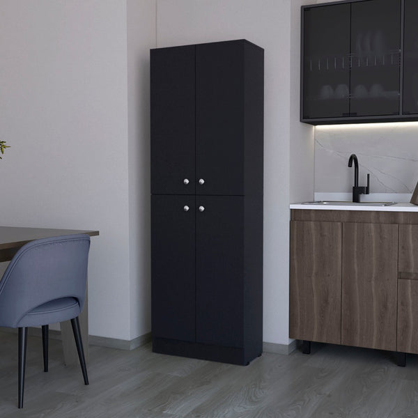 HomeRoots 12" Stylish Black Wood Storage Closet - Maximize Vertical Space with 5 Adjustable Shelves for Home 558519