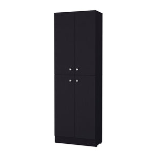 HomeRoots 12" Stylish Black Wood Storage Closet - Maximize Vertical Space with 5 Adjustable Shelves for Home 558519