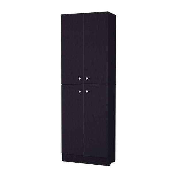 HomeRoots 12" Stylish Black Wood Storage Closet - Maximize Vertical Space with 5 Adjustable Shelves for Home 558519