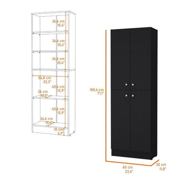 HomeRoots 12" Stylish Black Wood Storage Closet - Maximize Vertical Space with 5 Adjustable Shelves for Home 558519