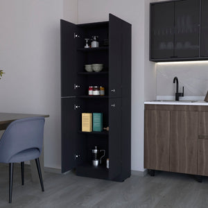 HomeRoots 12" Stylish Black Wood Storage Closet - Maximize Vertical Space with 5 Adjustable Shelves for Home 558519
