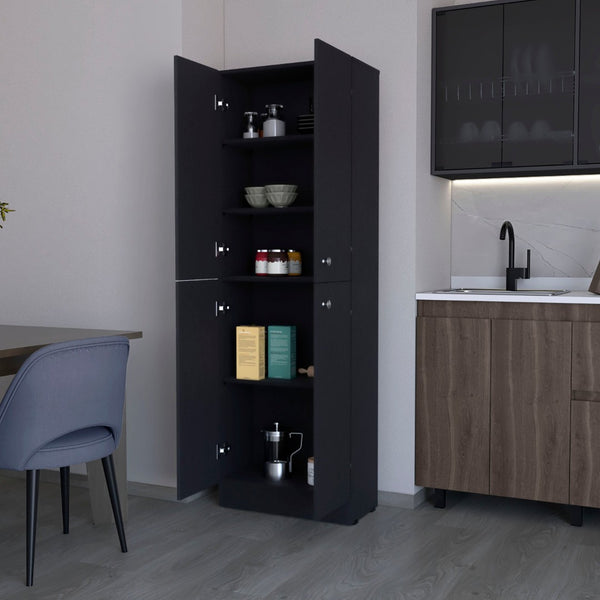 HomeRoots 12" Stylish Black Wood Storage Closet - Maximize Vertical Space with 5 Adjustable Shelves for Home 558519