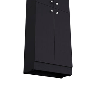 HomeRoots 12" Stylish Black Wood Storage Closet - Maximize Vertical Space with 5 Adjustable Shelves for Home 558519