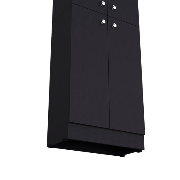 HomeRoots 12" Stylish Black Wood Storage Closet - Maximize Vertical Space with 5 Adjustable Shelves for Home 558519