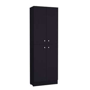 HomeRoots 12" Stylish Black Wood Storage Closet - Maximize Vertical Space with 5 Adjustable Shelves for Home 558519