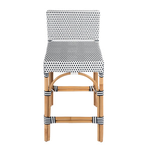 Butler Specialty Serienna Low Back Rattan Counter Stool – Stylish Modern Island Charm For Kitchen And Bar Spaces White And Navy Dot Rattan,Polyurethane Synthetic (Pe) Rattan 5585291-butler