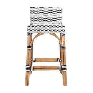 Butler Specialty Serienna Low Back Rattan Counter Stool – Stylish Modern Island Charm For Kitchen And Bar Spaces White And Navy Dot Rattan,Polyurethane Synthetic (Pe) Rattan 5585291-butler