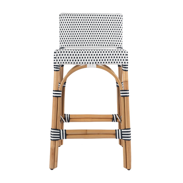 Butler Specialty Serienna Low Back Rattan Counter Stool – Stylish Modern Island Charm For Kitchen And Bar Spaces White And Navy Dot Rattan,Polyurethane Synthetic (Pe) Rattan 5585291-butler