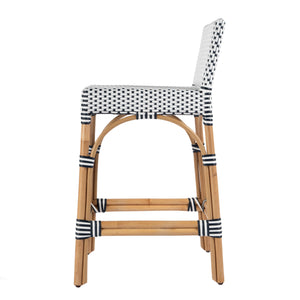 Butler Specialty Serienna Low Back Rattan Counter Stool – Stylish Modern Island Charm For Kitchen And Bar Spaces White And Navy Dot Rattan,Polyurethane Synthetic (Pe) Rattan 5585291-butler