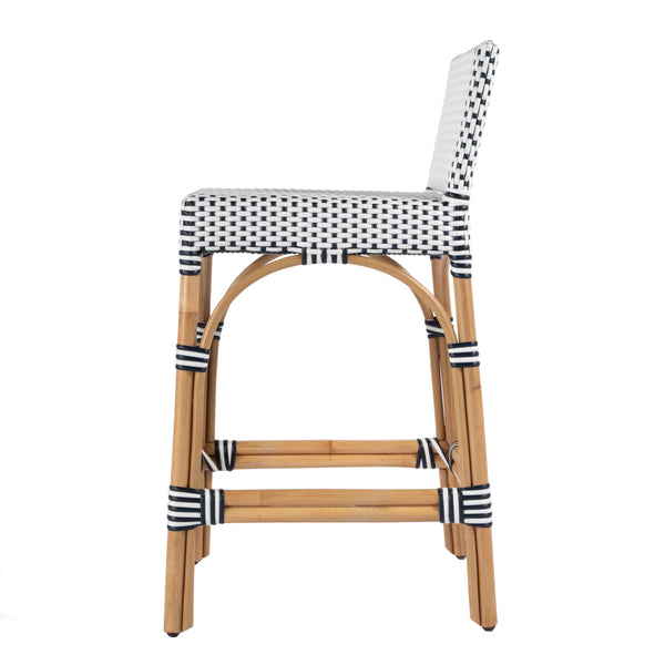 Butler Specialty Serienna Low Back Rattan Counter Stool – Stylish Modern Island Charm For Kitchen And Bar Spaces White And Navy Dot Rattan,Polyurethane Synthetic (Pe) Rattan 5585291-butler