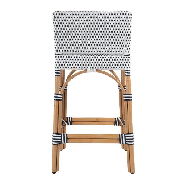 Butler Specialty Serienna Low Back Rattan Counter Stool – Stylish Modern Island Charm For Kitchen And Bar Spaces White And Navy Dot Rattan,Polyurethane Synthetic (Pe) Rattan 5585291-butler