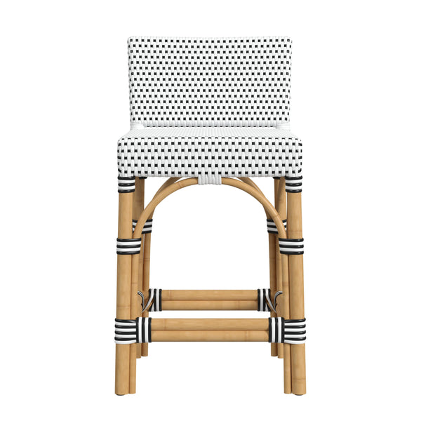 Butler Specialty Serienna Low Back Rattan Counter Stool – Stylish Modern Island Charm For Kitchen And Bar Spaces Black And White Rattan,Polyurethane Synthetic (Pe) Rattan 5585295-butler