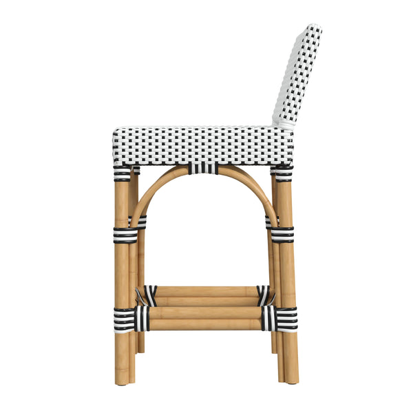 Butler Specialty Serienna Low Back Rattan Counter Stool – Stylish Modern Island Charm For Kitchen And Bar Spaces Black And White Rattan,Polyurethane Synthetic (Pe) Rattan 5585295-butler