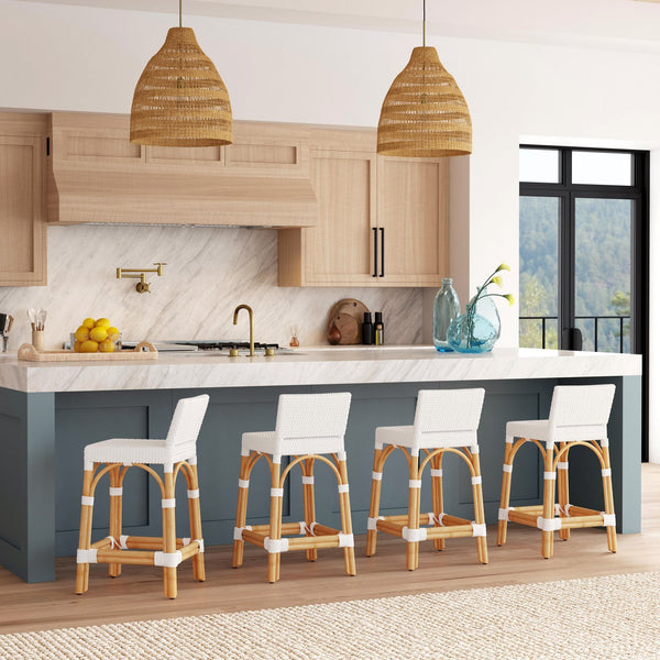 Butler Specialty Serienna Low Back Rattan Counter Stool – Stylish Modern Island Charm For Kitchen And Bar Spaces White Rattan,Polyurethane Synthetic (Pe) Rattan 5585304-butler