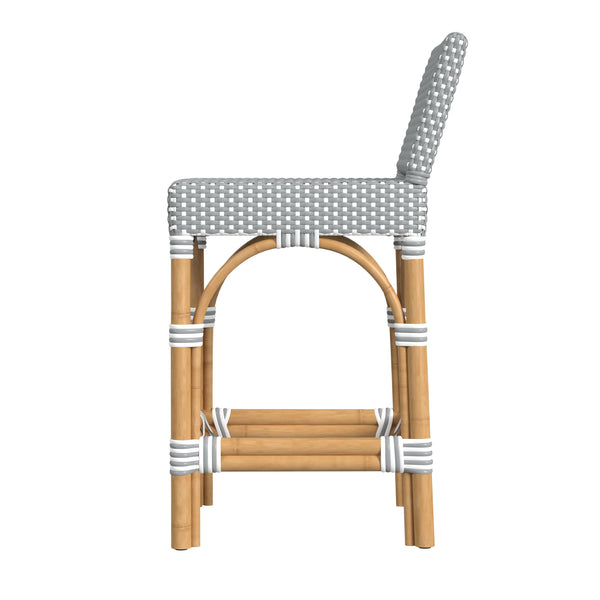 Butler Specialty Serienna Low Back Rattan Counter Stool – Stylish Modern Island Charm For Kitchen And Bar Spaces Gray And White Rattan,Polyurethane Synthetic (Pe) Rattan 5585329-butler