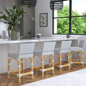 Butler Specialty Serienna Low Back Rattan Counter Stool – Stylish Modern Island Charm For Kitchen And Bar Spaces Gray And White Rattan,Polyurethane Synthetic (Pe) Rattan 5585329-butler