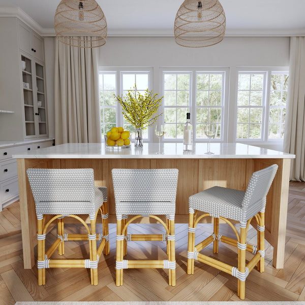 Butler Specialty Serienna Low Back Rattan Counter Stool – Stylish Modern Island Charm For Kitchen And Bar Spaces Gray And White Rattan,Polyurethane Synthetic (Pe) Rattan 5585329-butler