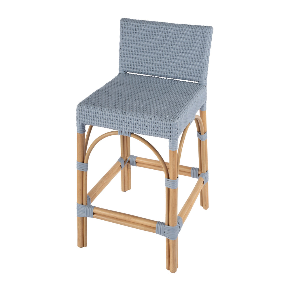 Butler Specialty Serienna Low Back Rattan Counter Stool – Stylish Modern Island Charm For Kitchen And Bar Spaces Baby Blue Rattan,Polyurethane Synthetic (Pe) Rattan 5585341-butler