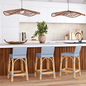 Butler Specialty Serienna Low Back Rattan Counter Stool – Stylish Modern Island Charm For Kitchen And Bar Spaces Baby Blue Rattan,Polyurethane Synthetic (Pe) Rattan 5585341-butler