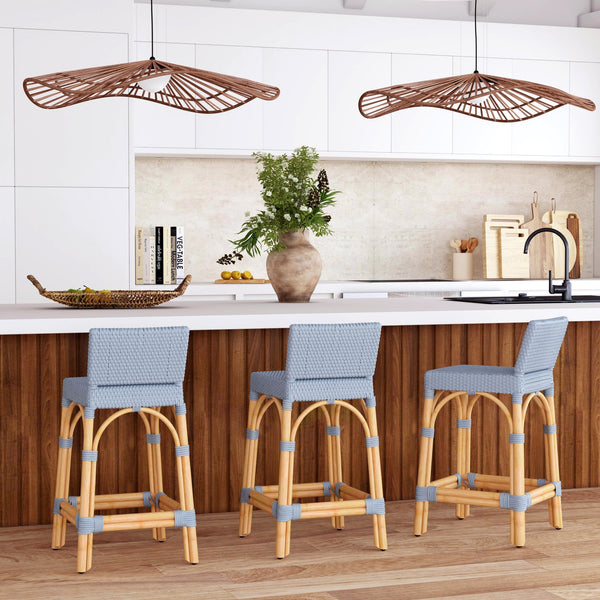 Butler Specialty Serienna Low Back Rattan Counter Stool – Stylish Modern Island Charm For Kitchen And Bar Spaces Baby Blue Rattan,Polyurethane Synthetic (Pe) Rattan 5585341-butler