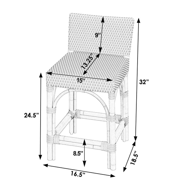 Butler Specialty Serienna Low Back Rattan Counter Stool – Stylish Modern Island Charm For Kitchen And Bar Spaces Natural Rattan 5585404-butler