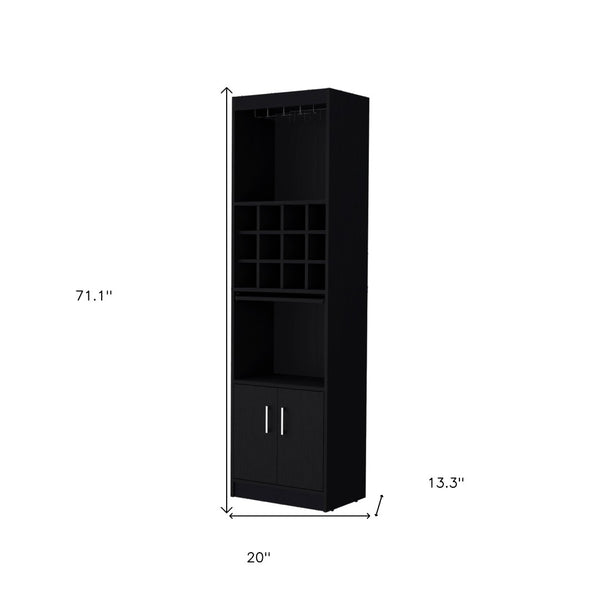 HomeRoots 71" Black Wood Bar Cabinet - Stylish Storage for Wine, Glassware & Accessories in Compact Spaces 558540