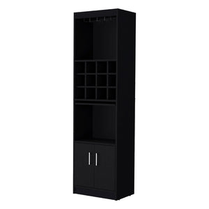 HomeRoots 71" Black Wood Bar Cabinet - Stylish Storage for Wine, Glassware & Accessories in Compact Spaces 558540